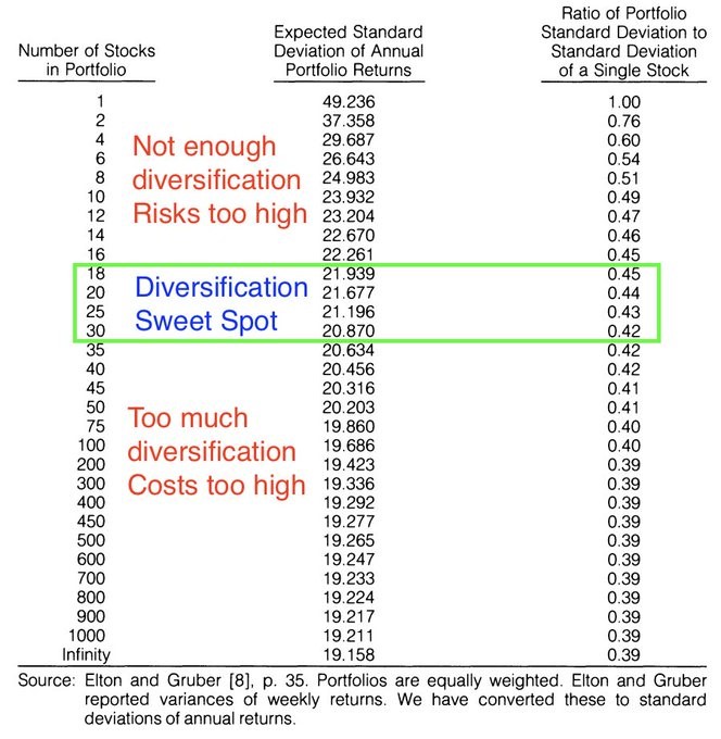 diverzifikace a počet akcií
