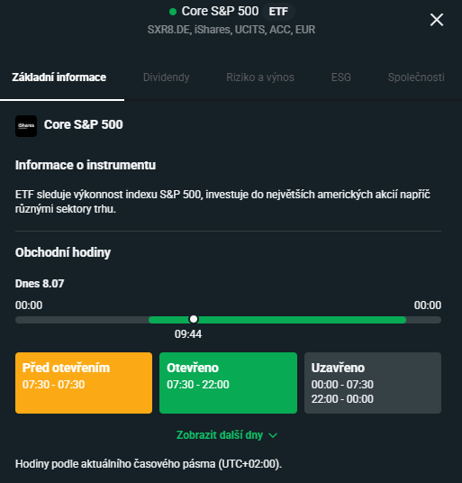 XTB obchodní hodiny ETF