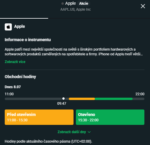 XTB obchodní hodiny akcie USA